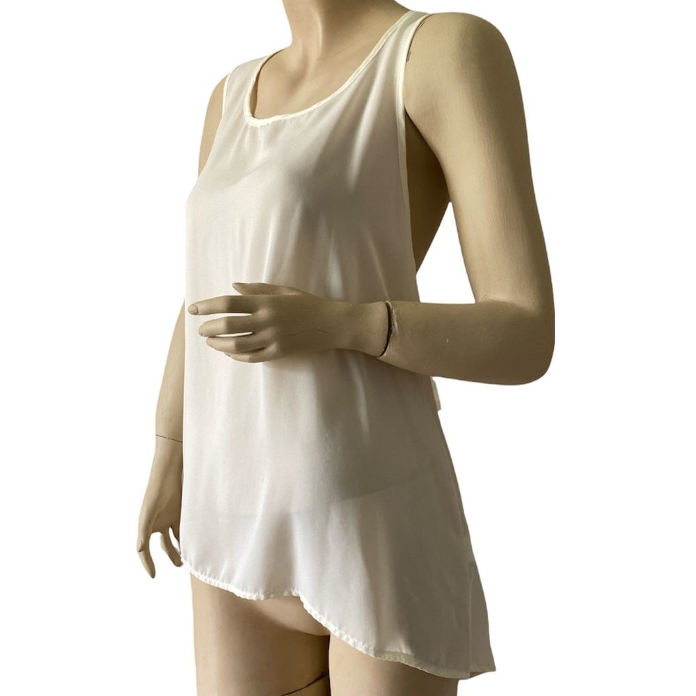 Funky Soul Women's Size Large White Blouse Tank Sheer Top Pink Crochet Back…